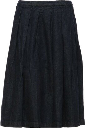 Pleated Midi Denim Skirt