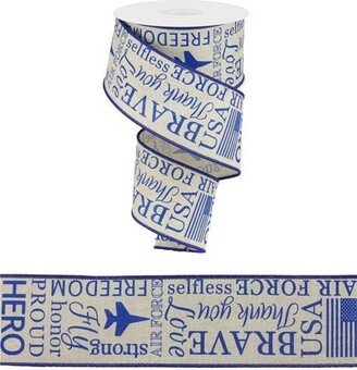 Air Force Light Natural Royal Burlap Wired Ribbon, 2.5'' X 10 Yards Force, Wreath Supplies, Military