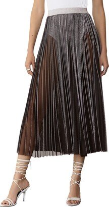 GSTQ Sun Pleated Sheer Mesh Midi Skirt