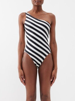 Mio One-shoulder Striped Swimsuit