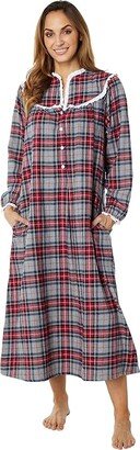 Lanz of Salzburg Classic 50 Open Neck Gown (Grey Plaid) Women's Pajama