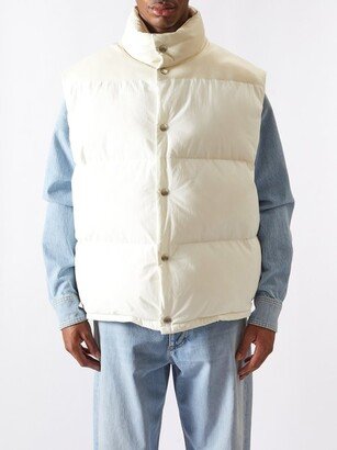 Leather-panel Frosted-poplin Gilet