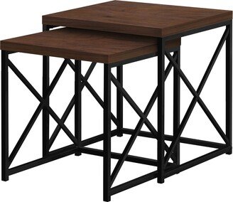 Monarch Specialties 2 Piece Square Nesting Accent Table Set, Black and Chrome