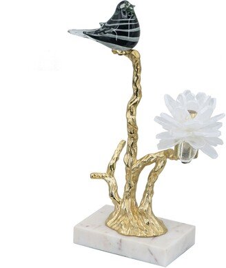 Sitting Bird on Branch DÃ©cor in Gold and White