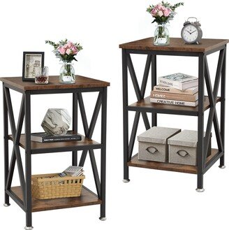 EPOWP End Tables Set of 2 with Storage, 12 D x 16 W x 24 H, 3-Tier Side Table Set of 2 End Tables Living Room Set of 2 Farmhouse