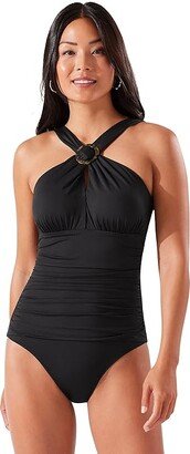 Sun Cat Over-the-Shoulder High Neck One-Piece (Black) Women's Swimsuits One Piece