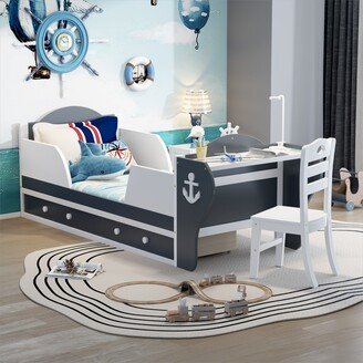 TONWIN Twin Size Boat-Shaped Platform Bed with Two Drawers