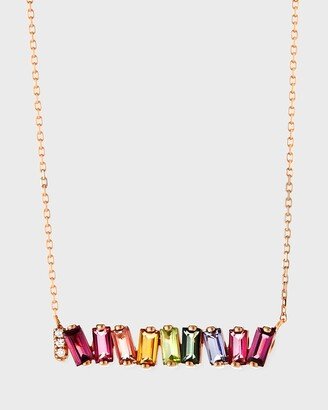 14K Rose Gold Rainbow Bar Necklace w/ Diamonds-AB