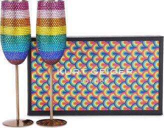 Set of 2 Rainbow Crystal Champagne Flutes