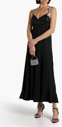 Crystal-embellished flared satin maxi dress