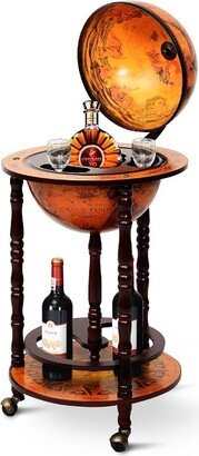 17.5'' Wood Globe Wine Bar Stand 16th Century Italian Rack Liquor Bottle Shelf