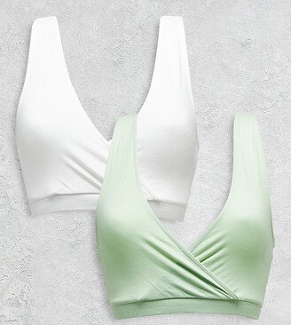 Mamalicious Maternity 2-pack nursing bras in white and sage green