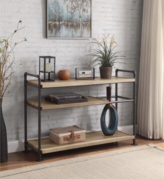 TONWIN Industrial Bookshelf w/3 Shelves in Oak & Sandy Black Finish,