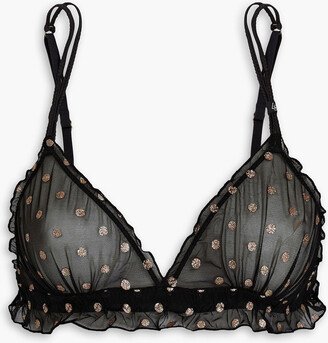 Glittered polka-dot stretch-mesh triangle bra