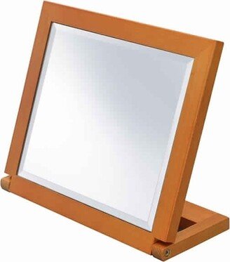 Wooden Rectangular Tilted Bevelled Mirror, Brown and Silver