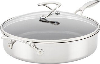 SteelShield C-Series Tri-Ply Clad Nonstick Saute Pan with Lid and Helper Handle, 5-Quart, Silver