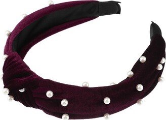 Unique Bargains Women's Bling Twisted Faux Pearl Velvet Headband Hairband Accessories 1.2 Inch Wide 1 Pc Wine Red