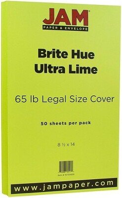 JAM Paper & Envelope JAM Paper Legal 65lb Colored Cardstock 8.5 x 14 Coverstock Ultra Lime Green 16730929