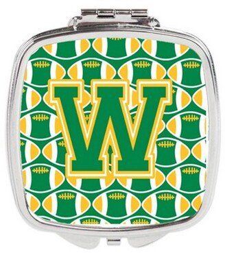 CJ1069-WSCM Letter W Football Green & Gold Compact Mirror