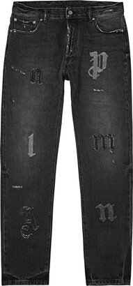 Logo-appliquéd Distressed Slim-leg Jeans