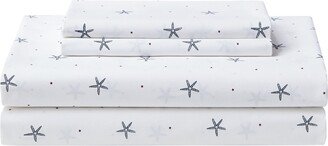 Star Spangled Coastal Cotton Percale 4-Piece Sheet Set, Queen - Navy, Red