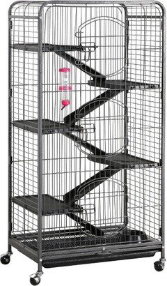 6 Levels Rolling Large Ferret Cage Small Animals Hutch Black