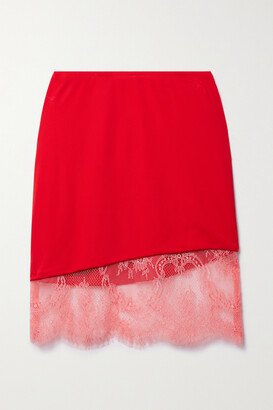 Lace-trimmed Jersey Mini Skirt - Red