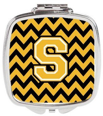 CJ1053-SSCM Letter S Chevron Black & Gold Compact Mirror, 3 x 0.3 x 2.75 in.