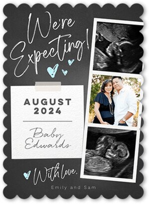 Birth Announcements: A Little Reminder Pregnancy Announcement, Blue, 5X7, Pearl Shimmer Cardstock, Scallop