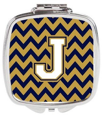 CJ1057-JSCM Letter J Chevron Navy Blue & Gold Compact Mirror