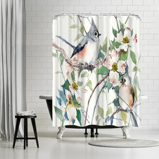 71 x 74 Shower Curtain, Titmice And Dogwood by Suren Nersisyan