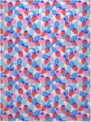 Fleece Photo Blankets: Papercut Strawberries - Pink And Blue Blanket, Sherpa, 60X80, Multicolor