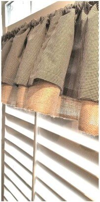 Farmhouse Curtains, Gingham Valance, Burlap Curtain, Black & White Kitchen Bathroom Valance