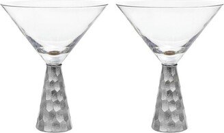 Daphne Martini Glasses Set of 2, Hammered Metal Design 9-Ounce Capacity Elegant Cocktail Barware for Martini or Cosmopolitan, Silver