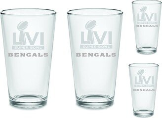 Set - Super Bowl 56 Cincinnati Bengals Custom Pint Beer Glasses Etched Tumblers Drinkware 16 Oz. Cocktail Mixing Glass