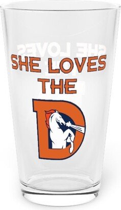 Bronco Football 16 Oz Sports Pint Glass | Denver She Loves The D Barware - Tailgate Drinkware Man Cave Essentials