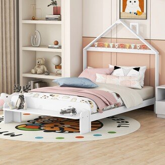 HOMEBAY Full Size Wood Platform Bed with House-shaped Headboard and Footboard Bench