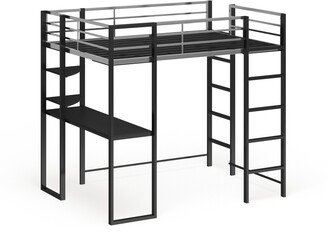 Boor Modern Black Metal Loft Bed with Workstation