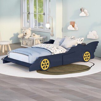 EYIW Twin Size Race Car-Shaped Platform Bed with Wheels for Bedroom