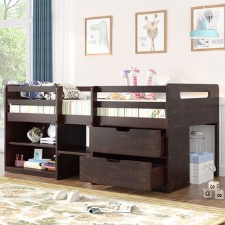 GEROJO Twin Low Loft Bed with Shelves and Drawers, No Box Spring
