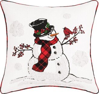 Snowman Cardinal Embroidered Throw Pillow-AB