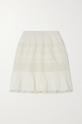 Amelia Crochet-trimmed Cotton-blend Poplin Mini Skirt - White