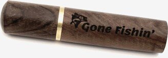 New Engraved Gone Fishin' Natural Walnut Cremation Urn/Scattering Tube - Fits in Pocket/Purse, Perfect For Travel, Tsa Compliant W/Pouch