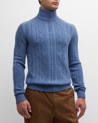 Men's Cashmere Cable Knit Quarter-Zip Sweater
