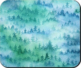 Mouse Pads: Watercolor Forest - Green And Blue Mouse Pad, Rectangle Ornament, Green