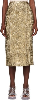 Gold Pinched Seams Midi Skirt