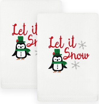 Linum Home Christmas Let It Snow Embroidered Luxury 100% Turkish Cotton Hand Towels, 2 Piece Set