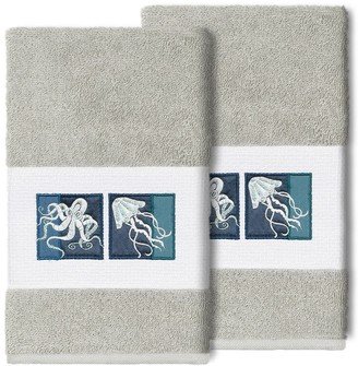 Ava Embellished Hand Towel - Set of 2 - Light Gray