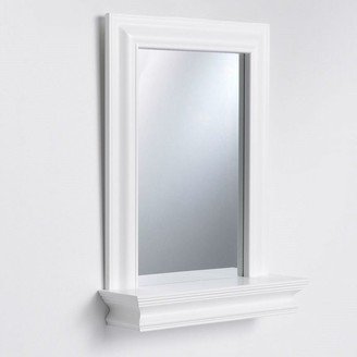 Framed Bathroom Mirror Rectangular Shape with Bottom Shelf in White Wood Finish - 5 x 18 x 24 inches