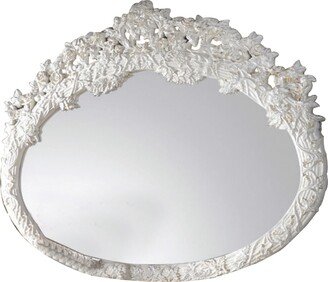 69 Inch Oval Wall Mirror, Ornate Floral Carved Wood Frame, White
